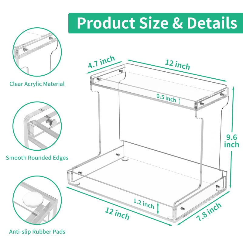 NPPLUS Bathroom Countertop Organizer, 2-Tier Clear Acrylic Counter Storage Shelf for Bathroom Counter Organizer, Clear Makeup Storage Vanity Trays for Cabinet, Kitchen Spice Rack - Image 3